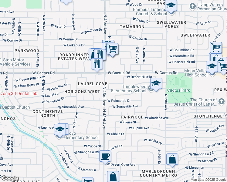 map of restaurants, bars, coffee shops, grocery stores, and more near 11835 North 42nd Drive in Phoenix