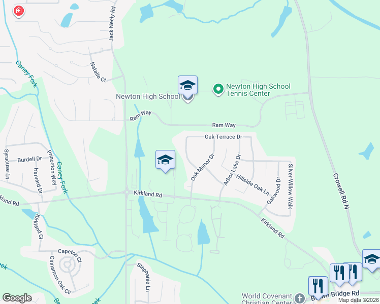 map of restaurants, bars, coffee shops, grocery stores, and more near 70 Oak Terrace Drive in Covington