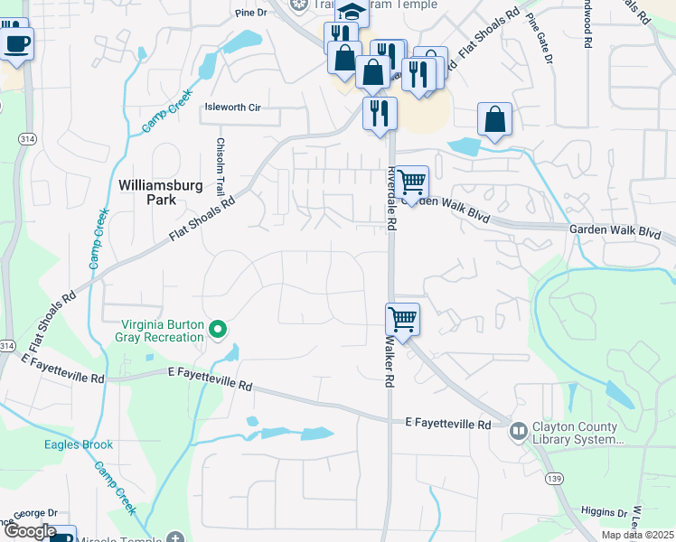 map of restaurants, bars, coffee shops, grocery stores, and more near 5904 Heatherwood Lane in Riverdale