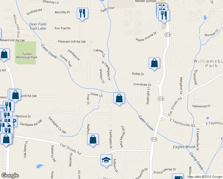 map of restaurants, bars, coffee shops, grocery stores, and more near 5905 Sheldon Court in Atlanta