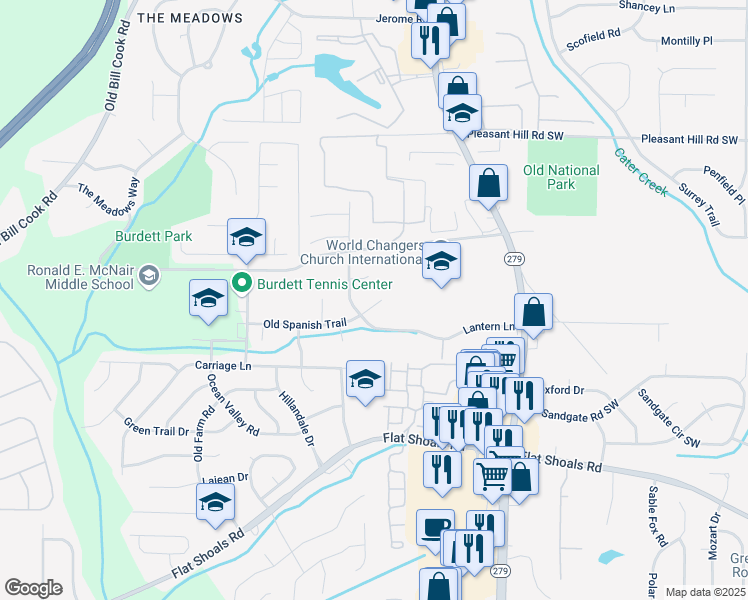 map of restaurants, bars, coffee shops, grocery stores, and more near 2635 Lantern Lane in College Park