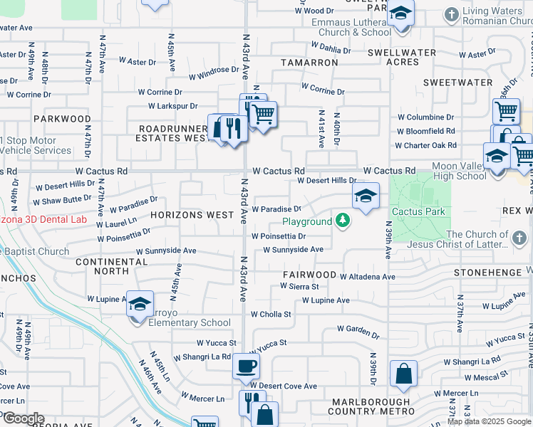map of restaurants, bars, coffee shops, grocery stores, and more near 11835 North 42nd Drive in Phoenix