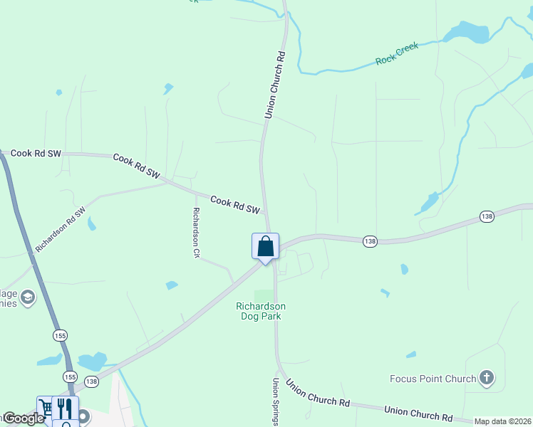 map of restaurants, bars, coffee shops, grocery stores, and more near 3601 Union Church Road in Stockbridge