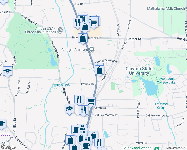 map of restaurants, bars, coffee shops, grocery stores, and more near 5895 Jonesboro Road in Morrow