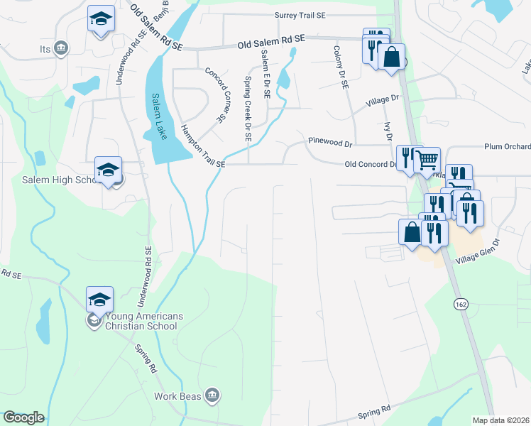 map of restaurants, bars, coffee shops, grocery stores, and more near 345 Radcliff Trace in Covington