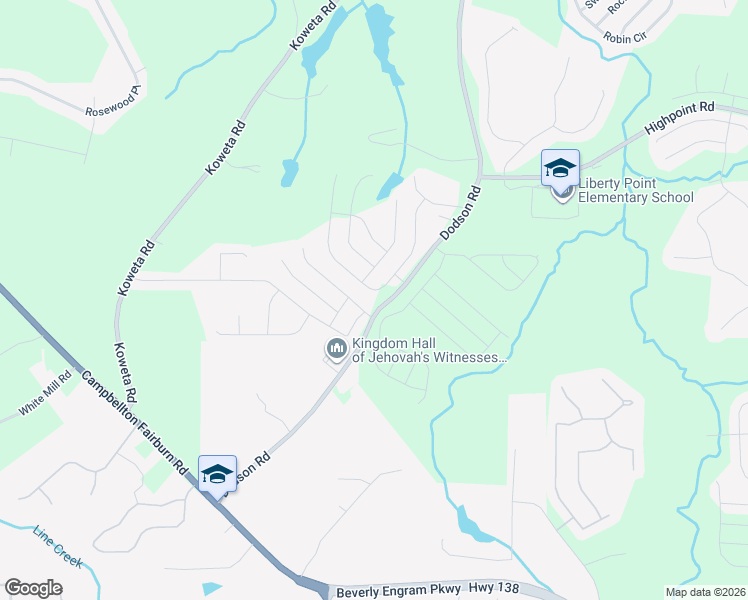 map of restaurants, bars, coffee shops, grocery stores, and more near 437 Lake Ridge Lane in Fairburn