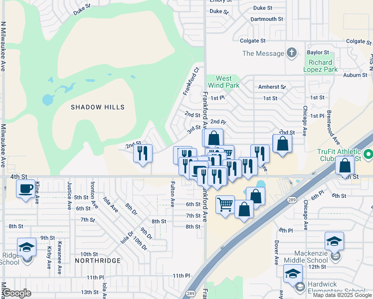 map of restaurants, bars, coffee shops, grocery stores, and more near 308 Frankford Avenue in Lubbock
