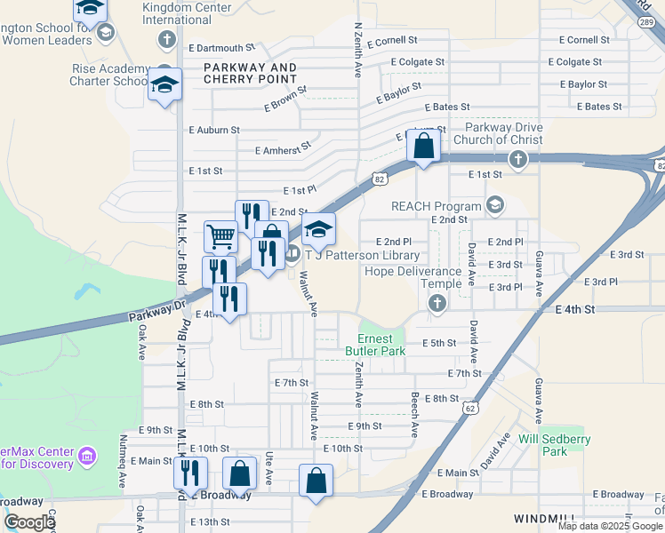 map of restaurants, bars, coffee shops, grocery stores, and more near 219 Walnut Avenue in Lubbock