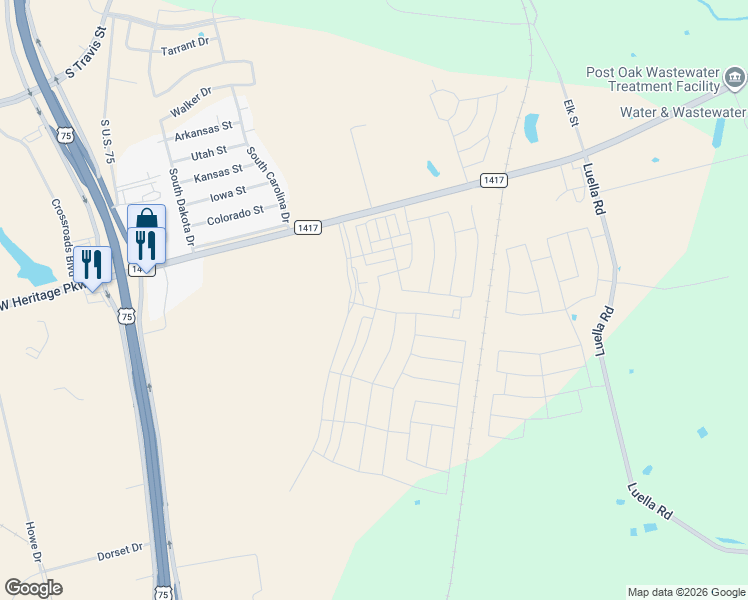 map of restaurants, bars, coffee shops, grocery stores, and more near 1109 Beach Boulevard in Sherman