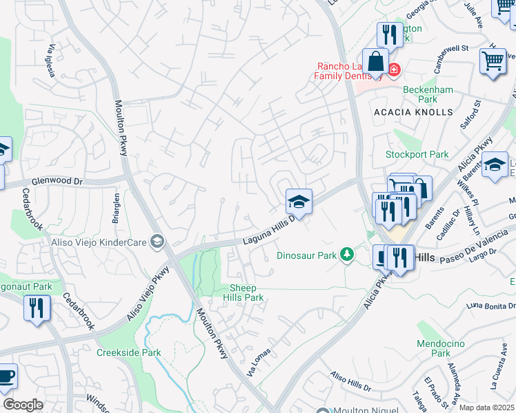 map of restaurants, bars, coffee shops, grocery stores, and more near 840 Ronda Sevilla in Laguna Woods
