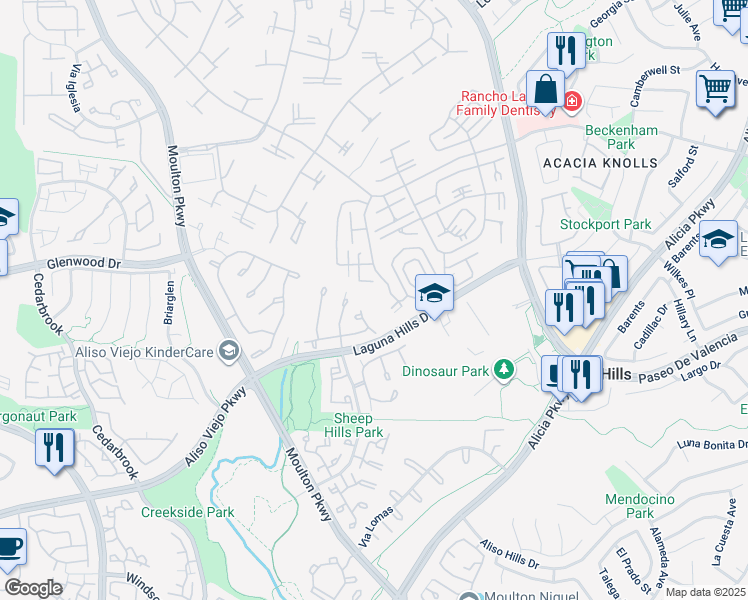 map of restaurants, bars, coffee shops, grocery stores, and more near 840 Ronda Sevilla in Laguna Woods