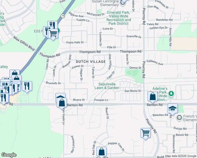 map of restaurants, bars, coffee shops, grocery stores, and more near 31568 Anzio Circle in Winchester