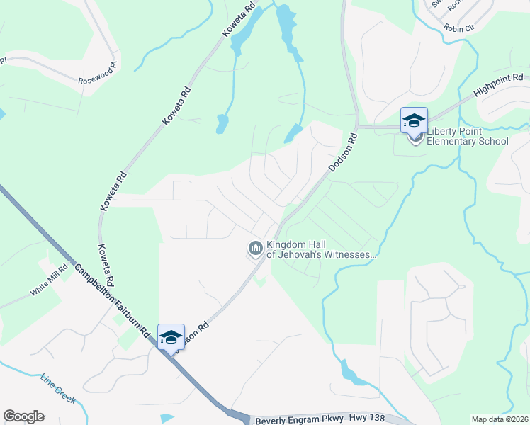 map of restaurants, bars, coffee shops, grocery stores, and more near 4134 Eldon Drive in Fairburn
