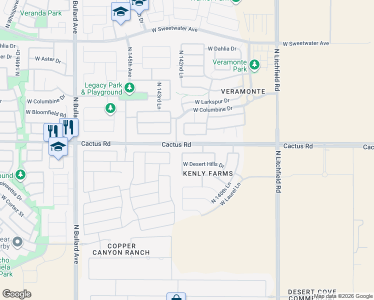 map of restaurants, bars, coffee shops, grocery stores, and more near 14262 West Shaw Butte Drive in Surprise