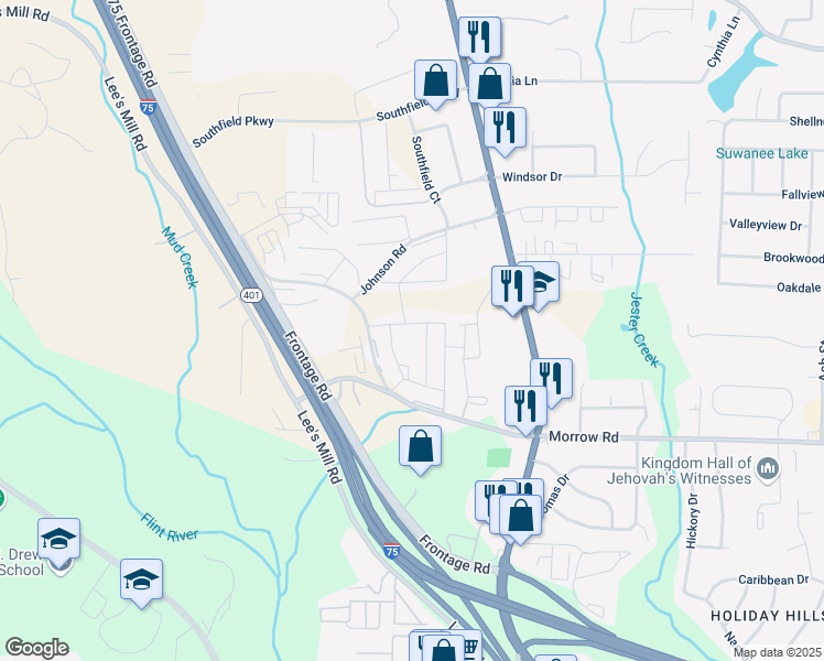 map of restaurants, bars, coffee shops, grocery stores, and more near 4 Morrow Road in Forest Park