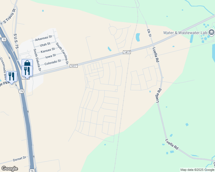 map of restaurants, bars, coffee shops, grocery stores, and more near 1127 Farm to Market Road 1417 in Sherman