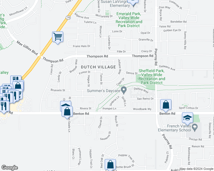 map of restaurants, bars, coffee shops, grocery stores, and more near 31568 Anzio Circle in Winchester