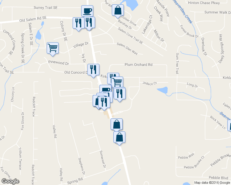 map of restaurants, bars, coffee shops, grocery stores, and more near 3600 Salem Road in Covington