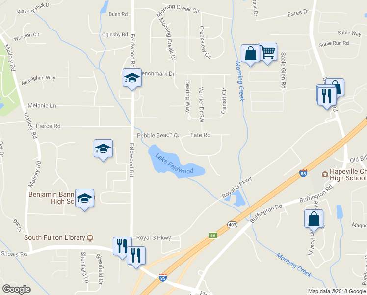 map of restaurants, bars, coffee shops, grocery stores, and more near 3760 Pebble Beach Drive in College Park