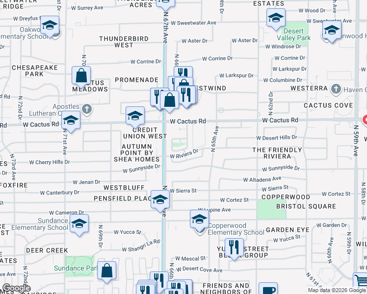 map of restaurants, bars, coffee shops, grocery stores, and more near 6605 West Laurel Avenue in Glendale