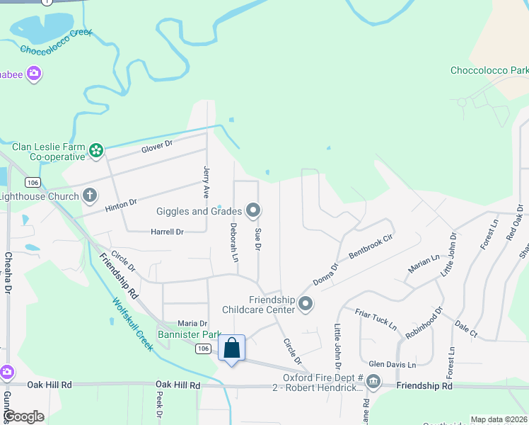 map of restaurants, bars, coffee shops, grocery stores, and more near 2012 Cheatwood Drive in Oxford