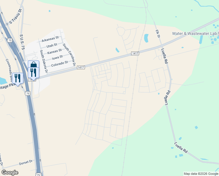 map of restaurants, bars, coffee shops, grocery stores, and more near 1127 Farm to Market Road 1417 in Sherman