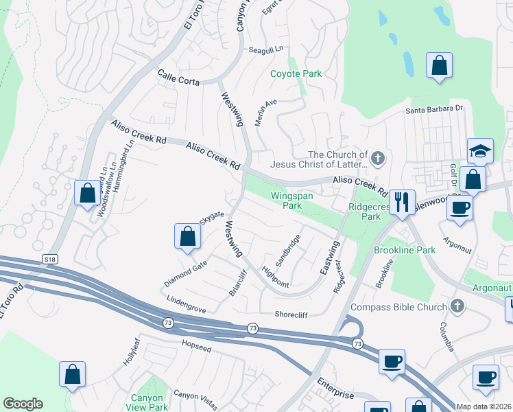 map of restaurants, bars, coffee shops, grocery stores, and more near 12 Northwinds in Aliso Viejo