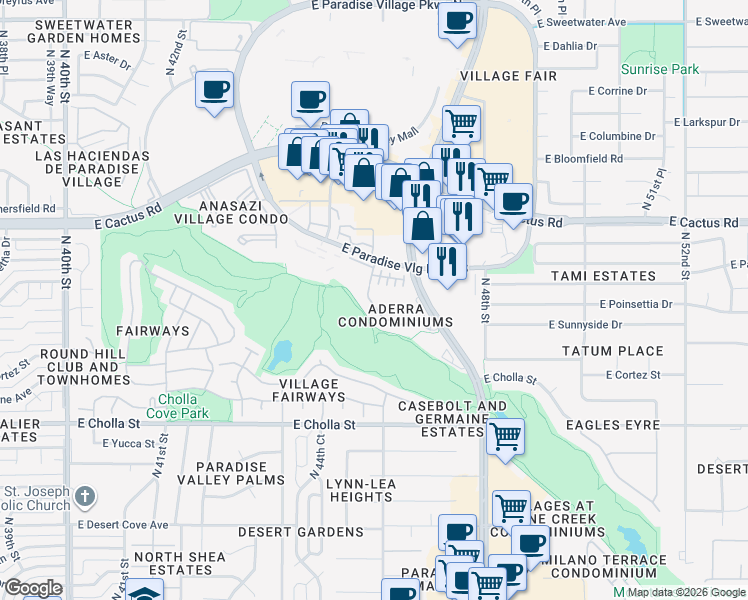 map of restaurants, bars, coffee shops, grocery stores, and more near 11640 North Tatum Boulevard in Phoenix