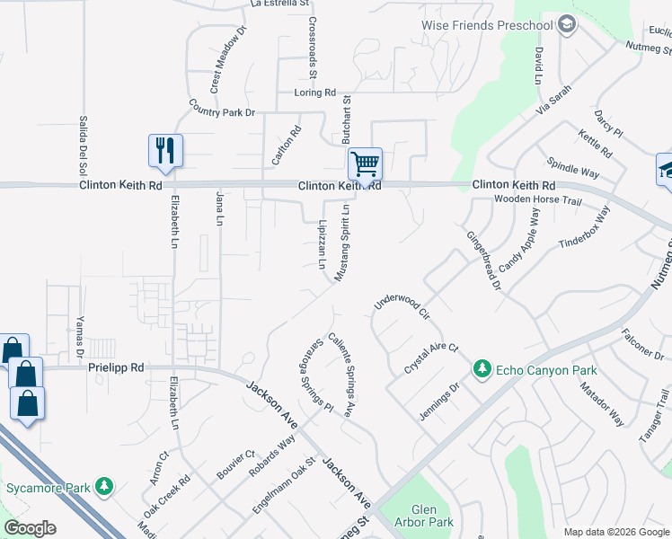 map of restaurants, bars, coffee shops, grocery stores, and more near 36197 Mustang Spirit Lane in Wildomar