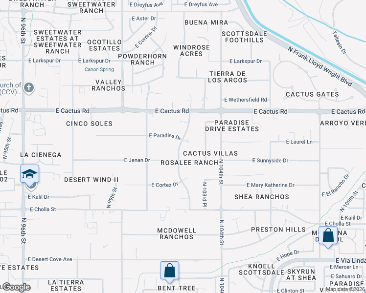 map of restaurants, bars, coffee shops, grocery stores, and more near 10257 East Paradise Drive in Scottsdale