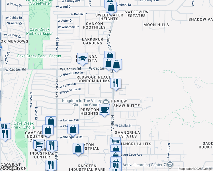 map of restaurants, bars, coffee shops, grocery stores, and more near 11812 North 19th Avenue in Phoenix