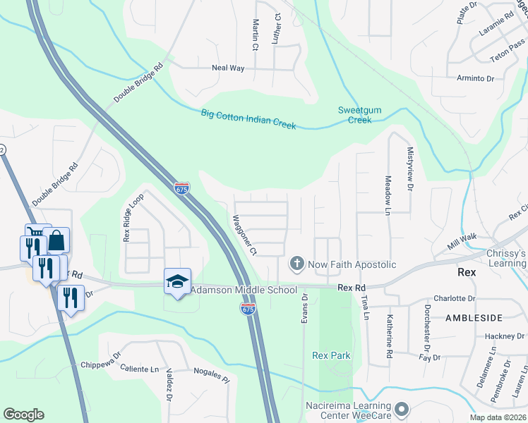 map of restaurants, bars, coffee shops, grocery stores, and more near 3352 Waggoner Place in Rex