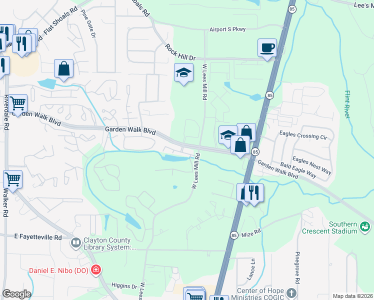 map of restaurants, bars, coffee shops, grocery stores, and more near 746 Garden Walk Boulevard in Atlanta