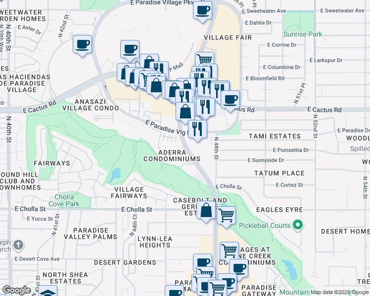 map of restaurants, bars, coffee shops, grocery stores, and more near 11640 North Tatum Boulevard in Phoenix