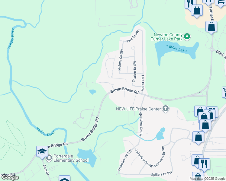 map of restaurants, bars, coffee shops, grocery stores, and more near 10100 Brown Bridge Road in Covington
