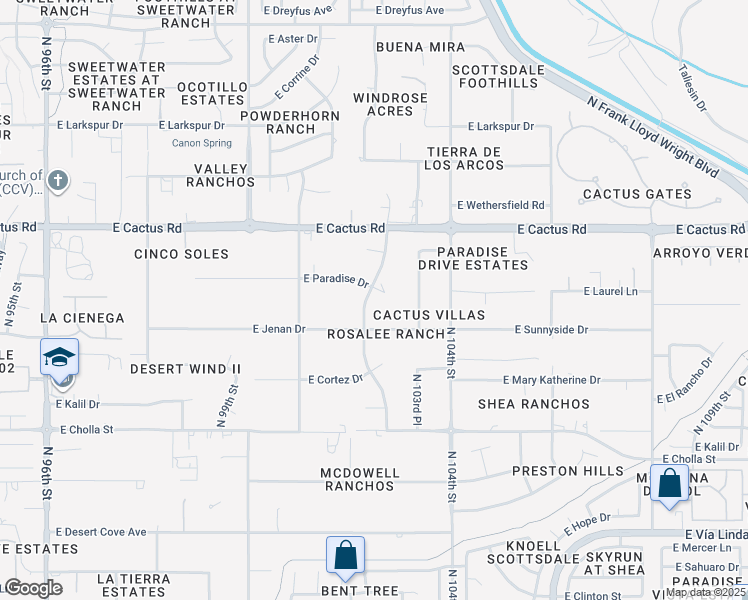 map of restaurants, bars, coffee shops, grocery stores, and more near 10257 East Paradise Drive in Scottsdale