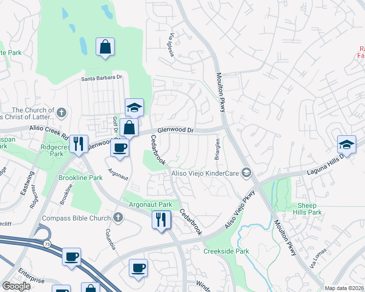 map of restaurants, bars, coffee shops, grocery stores, and more near 12 Coralwind in Aliso Viejo