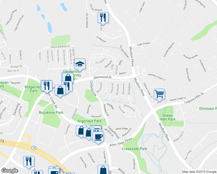 map of restaurants, bars, coffee shops, grocery stores, and more near 12 Coralwind in Aliso Viejo