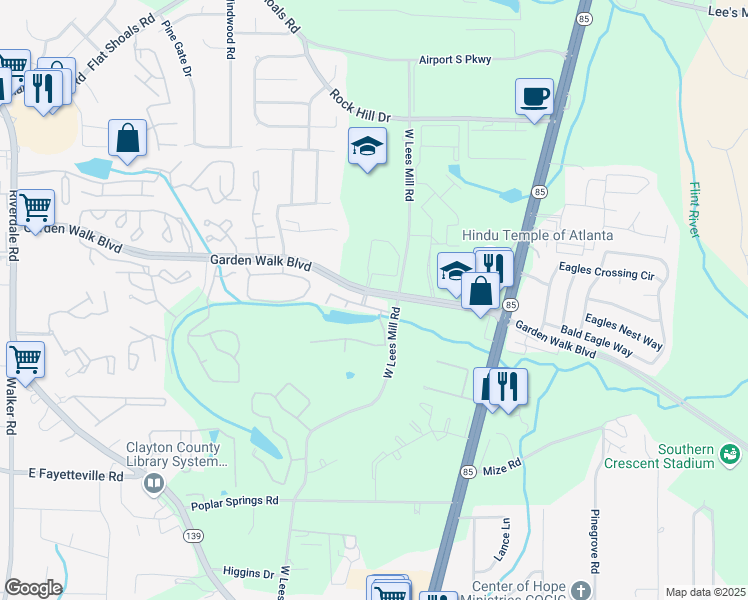 map of restaurants, bars, coffee shops, grocery stores, and more near 746 Garden Walk Boulevard in Atlanta