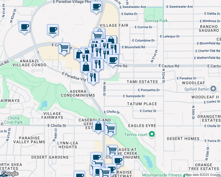 map of restaurants, bars, coffee shops, grocery stores, and more near 4829 East Poinsettia Drive in Scottsdale