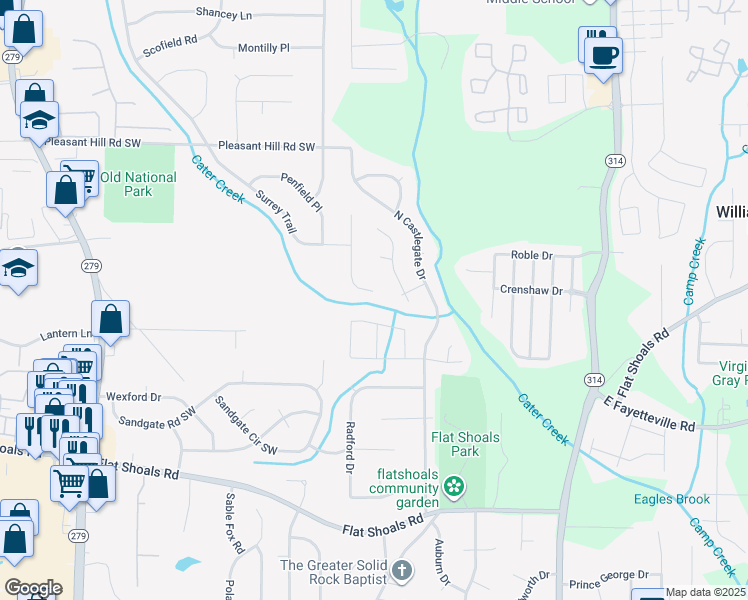 map of restaurants, bars, coffee shops, grocery stores, and more near 2041 Sitser Lane in Atlanta