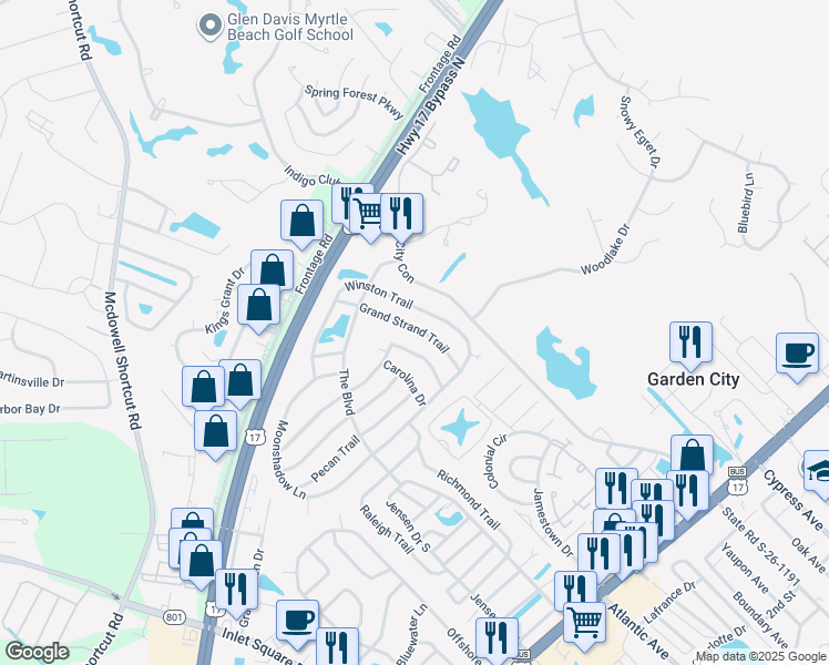 map of restaurants, bars, coffee shops, grocery stores, and more near 858 Blue Ridge Trail in Murrells Inlet