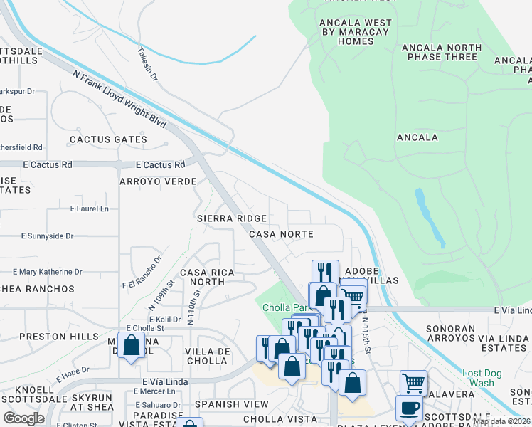 map of restaurants, bars, coffee shops, grocery stores, and more near 11936 North 112th Street in Scottsdale