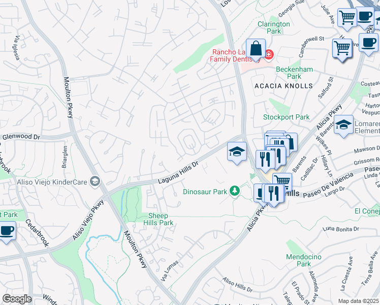 map of restaurants, bars, coffee shops, grocery stores, and more near 835 Ronda Sevilla in Laguna Hills