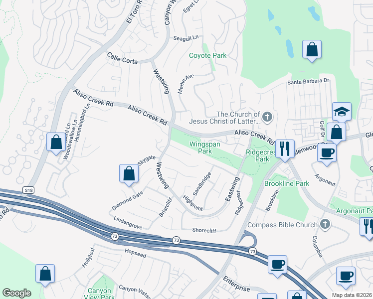 map of restaurants, bars, coffee shops, grocery stores, and more near 17 Northwinds in Aliso Viejo