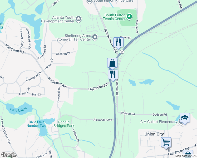 map of restaurants, bars, coffee shops, grocery stores, and more near 5029 Highpoint Road in Union City