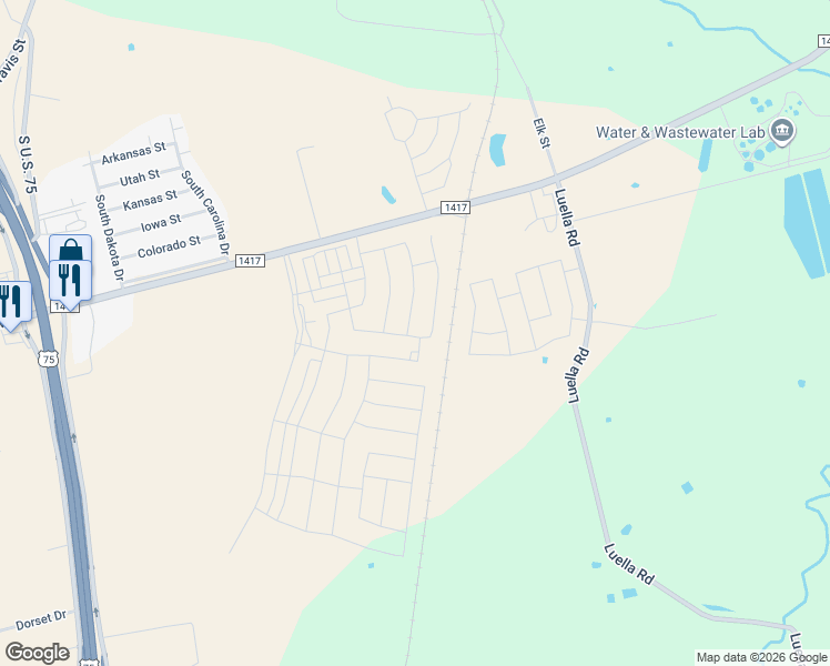 map of restaurants, bars, coffee shops, grocery stores, and more near 1355 Farm to Market Road 1417 in Sherman