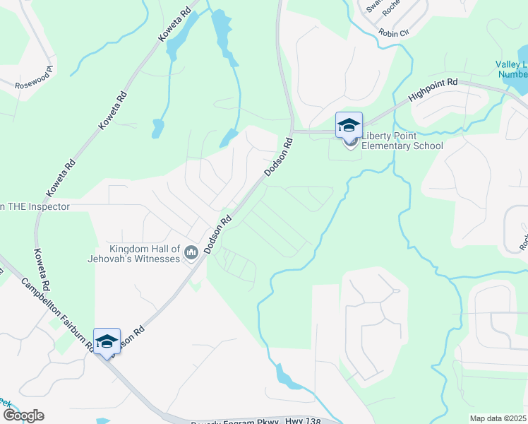 map of restaurants, bars, coffee shops, grocery stores, and more near 5850 Dodson Road in Fairburn