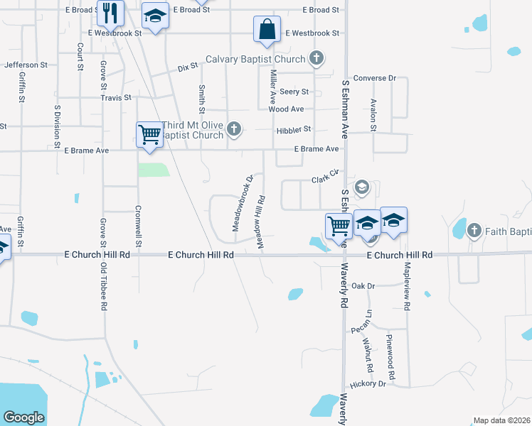 map of restaurants, bars, coffee shops, grocery stores, and more near 800-998 Meadowhill Road in West Point