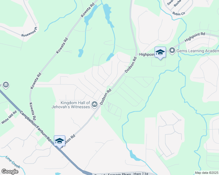 map of restaurants, bars, coffee shops, grocery stores, and more near 431 Lake Ridge Lane in Fairburn